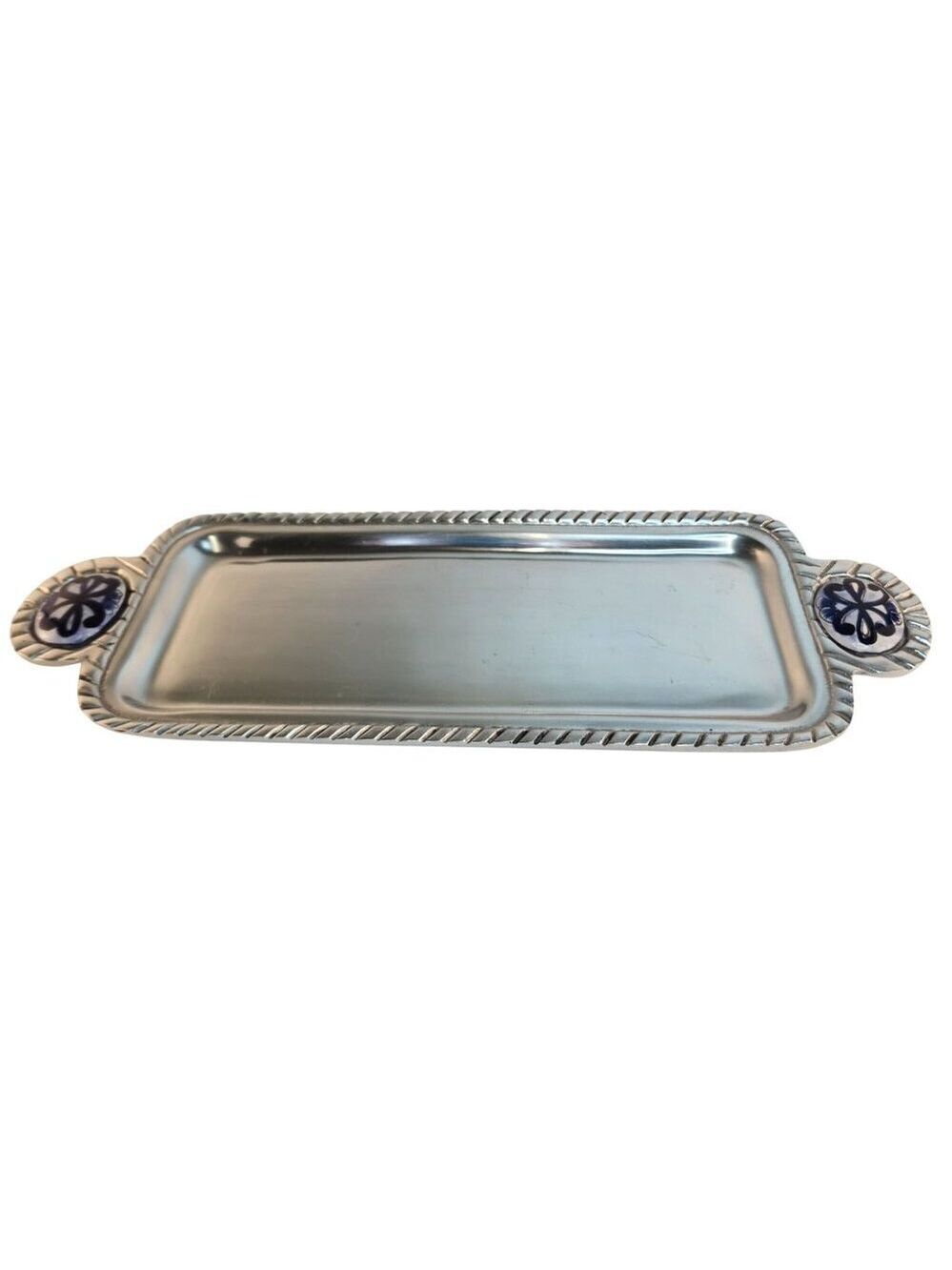 Decorative Aluminum Serving Tray With Hand-Painted Ceramic Talavar Handle Accent - Picture 2 of 11